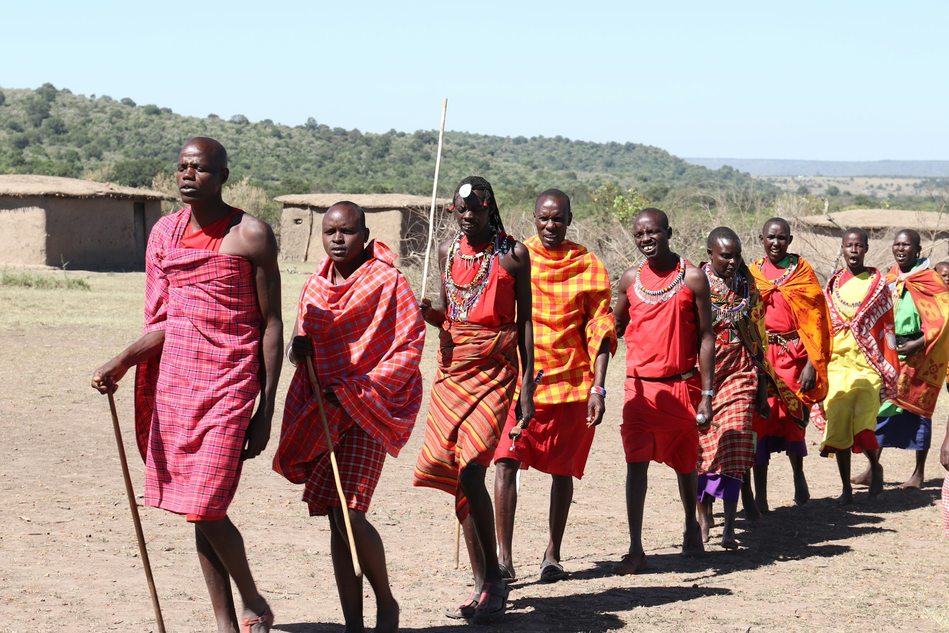 Maasai community members wearing traditional clothing in Kenya